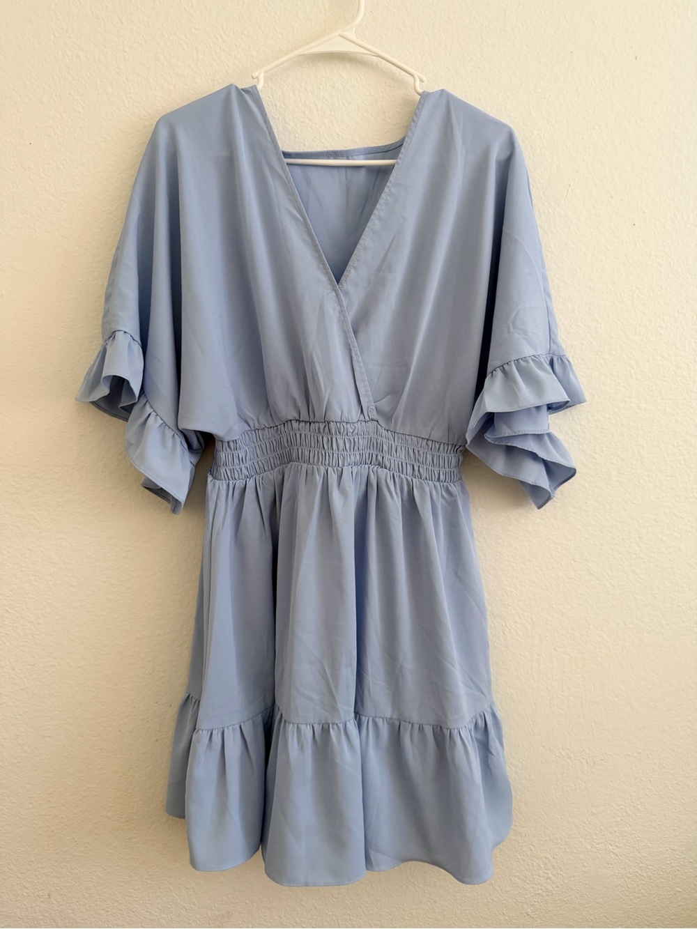 Light Blue Ruffled V-Neck Women's Dress